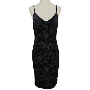 Floral Velvet Burnout Mini Dress Vintage Y2k Bodycon Stretchy Sleeveless Small
